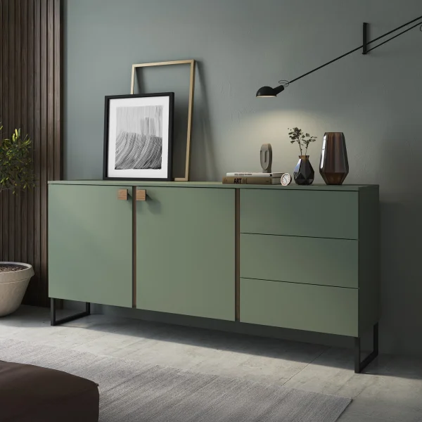 Madia 184x87h cm 2 ante 3 cassetti verde salvia scuro rovere Selvia