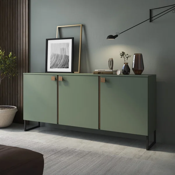 Madia 184x87h cm 3 ante moderna verde salvia scuro rovere Selvia