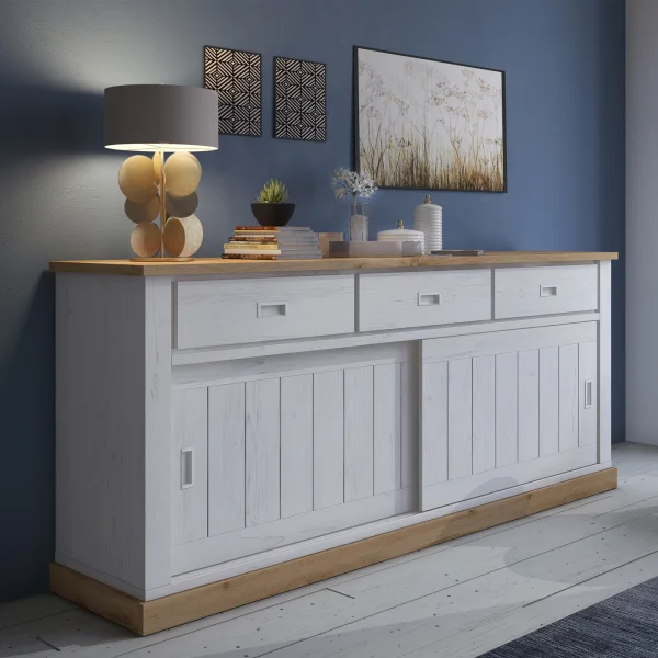 Madia 215x96h cm 2 ante scorrevoli 3 cassetti soggiorno bianco opaco rovere Islen