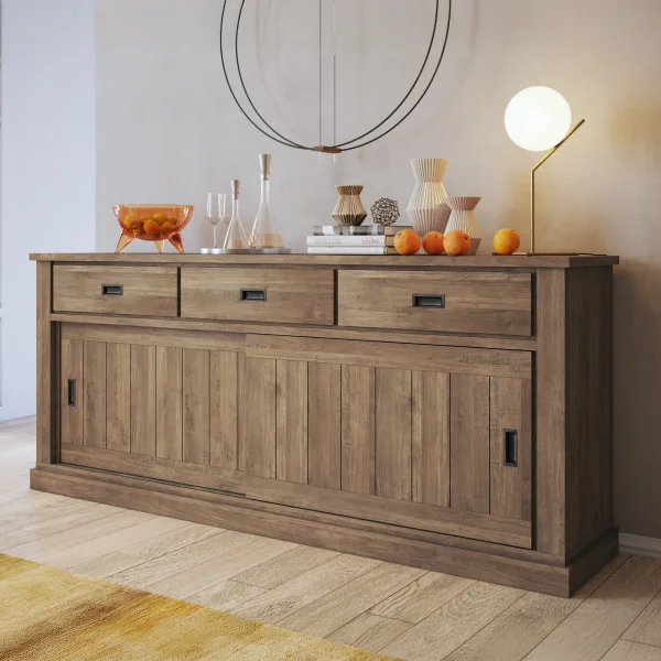 Madia 215x96h cm 2 ante scorrevoli 3 cassetti soggiorno noce nero Islen