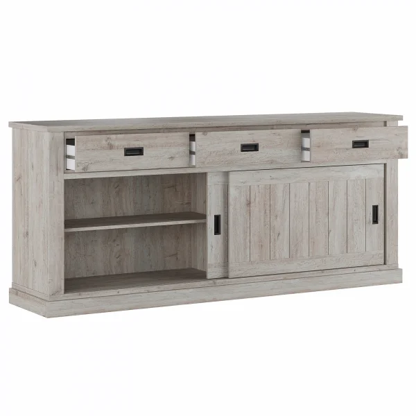 Madia 215x96h cm 2 ante scorrevoli 3 cassetti soggiorno rovere grigio nero Islen