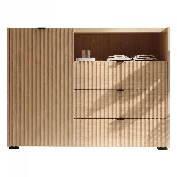 Madia moderna 106x80h cm cannettato 3 cassetti rovere Sally