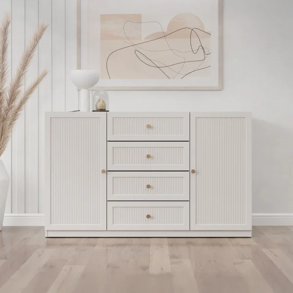 Madia moderna 150x92h cm cannettato 2 ante 4 cassetti beige cashmere Rolly
