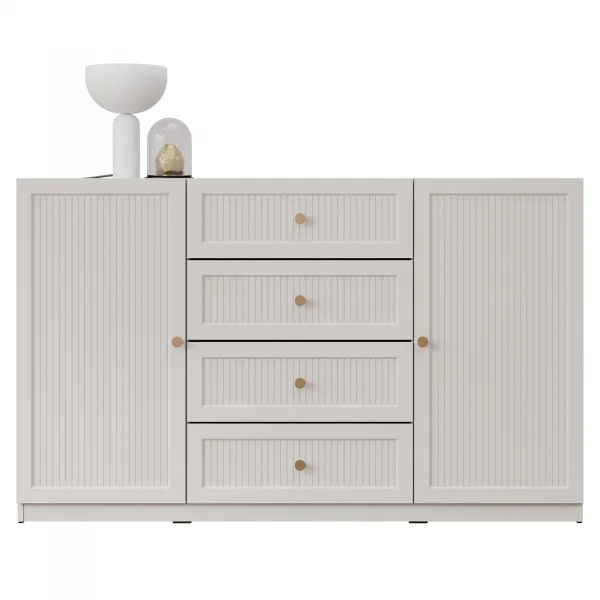 Madia moderna 150x92h cm cannettato 2 ante 4 cassetti beige cashmere Rolly