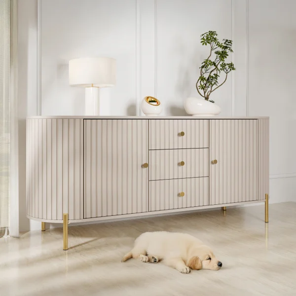 Madia moderna 178x79h cm cannettato 2 ante 3 cassetti beige cashmere Zurik