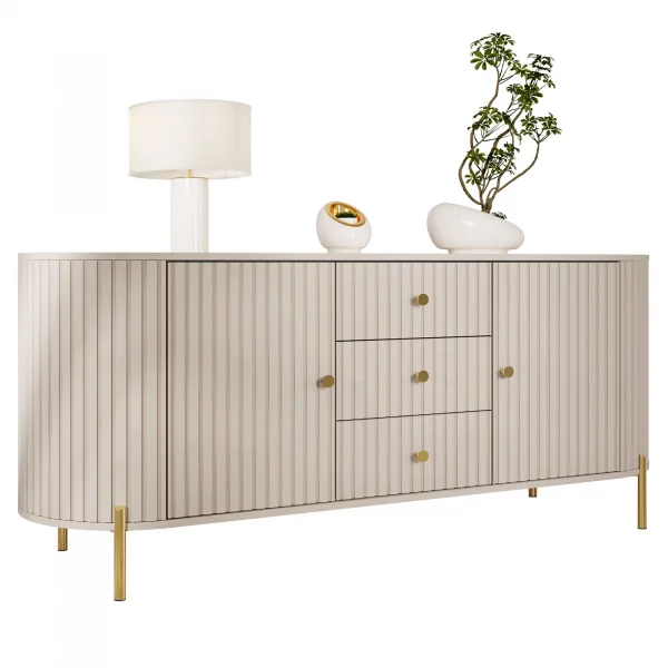 Madia moderna 178x79h cm cannettato 2 ante 3 cassetti beige cashmere Zurik