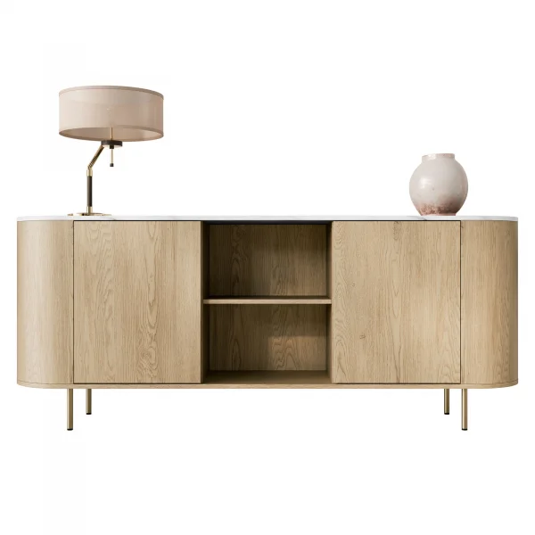 Madia moderna 184x75h cm 2 vani rovere effetto marmo bianco Roundi