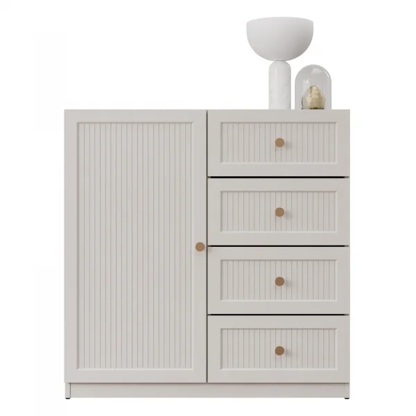 Madia moderna 90x92h cm cannettato 4 cassetti beige cashmere Rolly