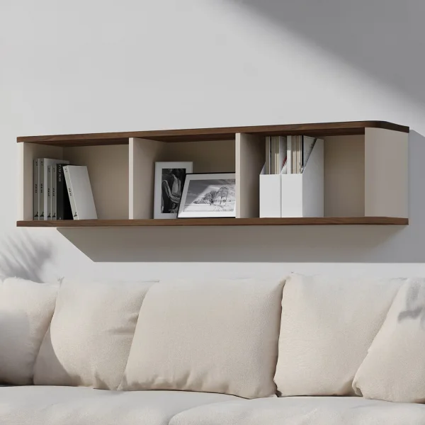 Mensola 130x30 cm 3 vani a giorno beige cashmere noce Arden