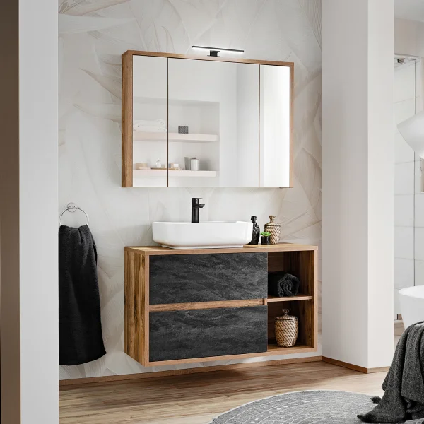 Mobile bagno sospeso 100cm 2 cassetti rovere antracite Stony