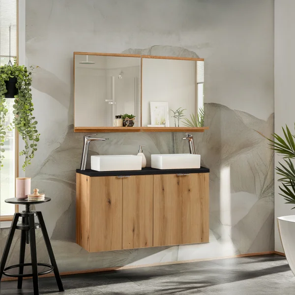 Mobile bagno sospeso 100cm 4 ante rovere nero Rovery
