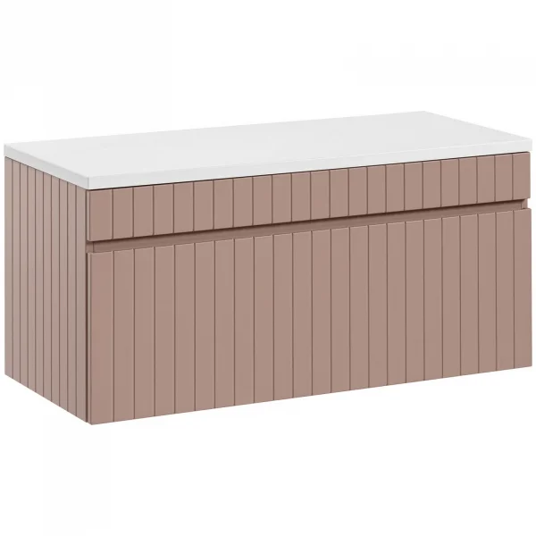 Mobile bagno sospeso 100cm cannettato 1 cassettone rosa Autentic