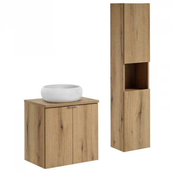 Mobile bagno sospeso 110cm con lavabo e colonna rovere Rovery