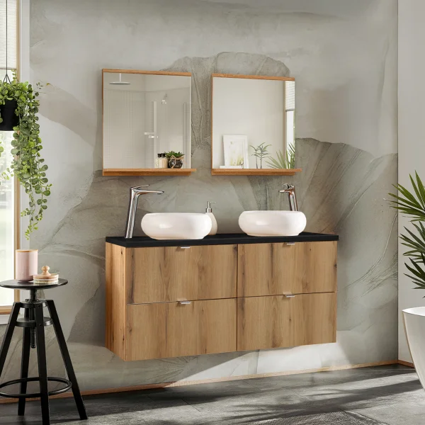 Mobile bagno sospeso 120cm 4 cassetti rovere nero Rovery
