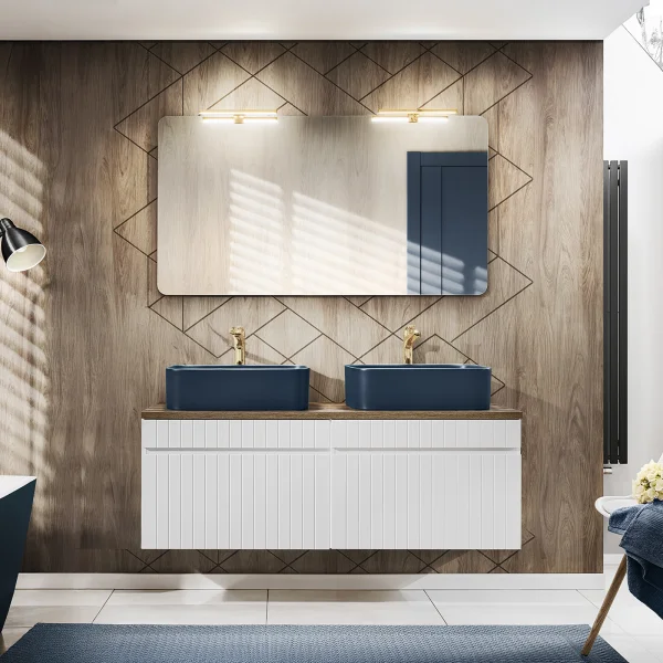 Mobile bagno sospeso 120cm cannettato 2 cassettoni bianco quercia Autentic