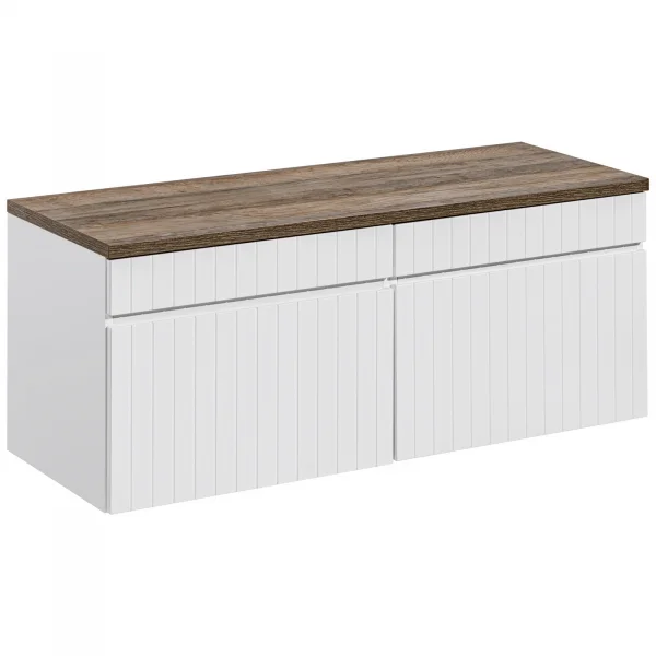 Mobile bagno sospeso 120cm cannettato 2 cassettoni bianco quercia Autentic