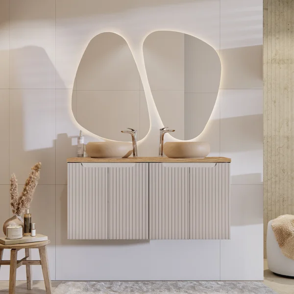 Mobile bagno sospeso 120cm cannettato 4 ante beige rovere Cleany