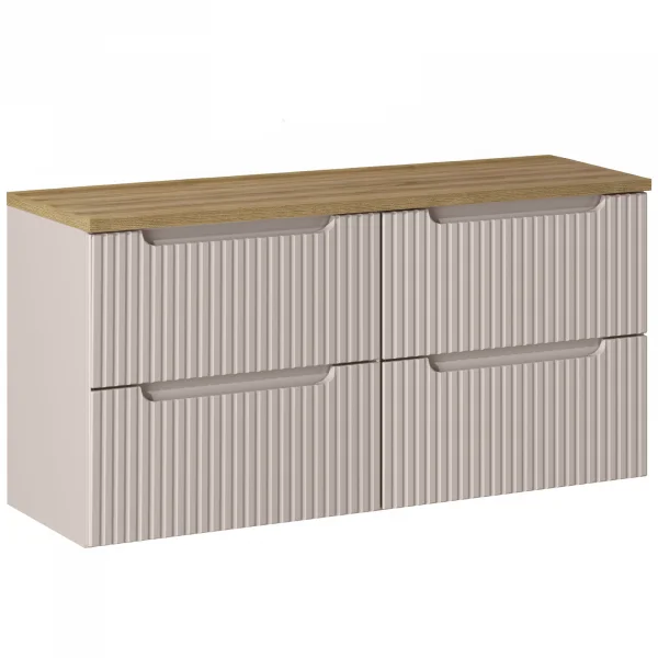 Mobile bagno sospeso 120cm cannettato 4 cassetti beige rovere Cleany