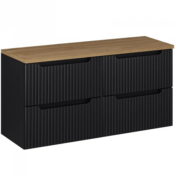 Mobile bagno sospeso 120cm cannettato 4 cassetti nero rovere Cleany