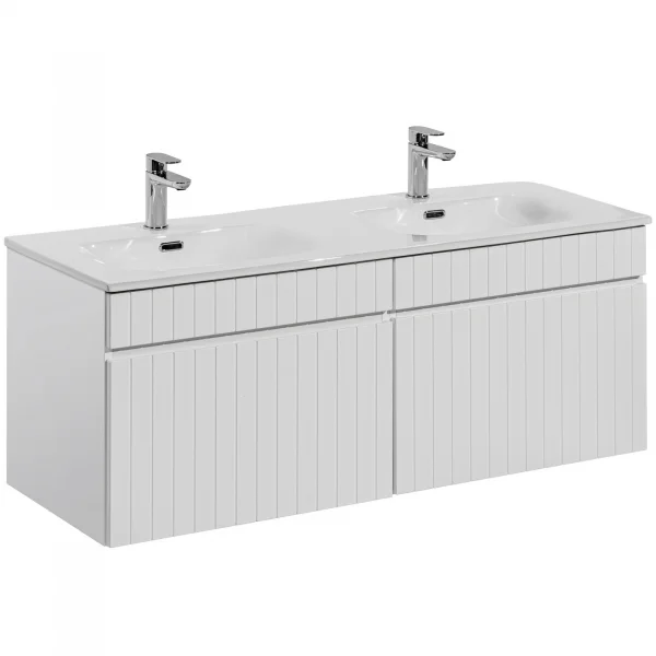 Mobile bagno sospeso 120cm cannettato con 2 lavabi 2 cassettoni bianco Autentic