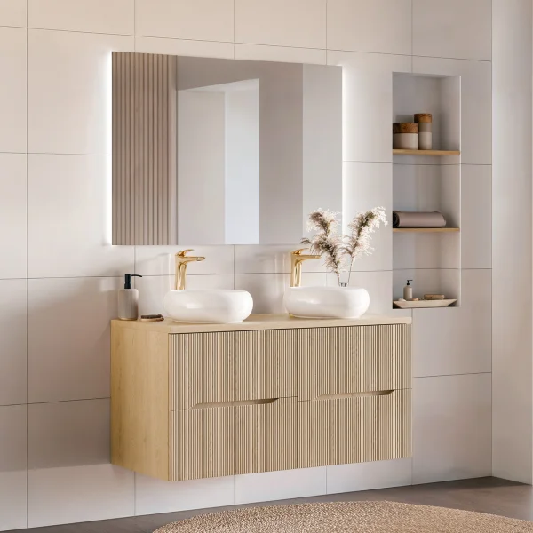 Mobile bagno sospeso 120cm cannettato rovere Pretty