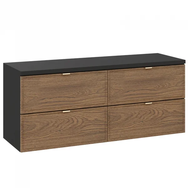 Mobile bagno sospeso 120cm con 2 lavabi, colonna e specchio noce Walnuts