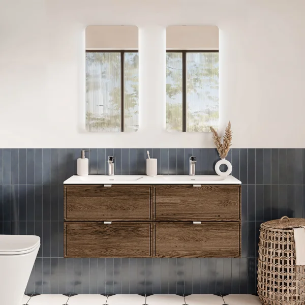 Mobile bagno sospeso 120cm con lavabo 4 cassetti noce Walnuts