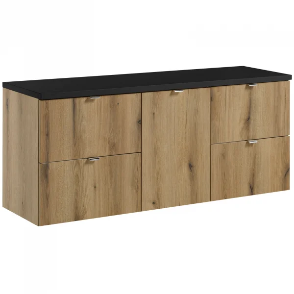 Mobile bagno sospeso 140cm 4 cassetti e portabiancheria rovere nero Rovery