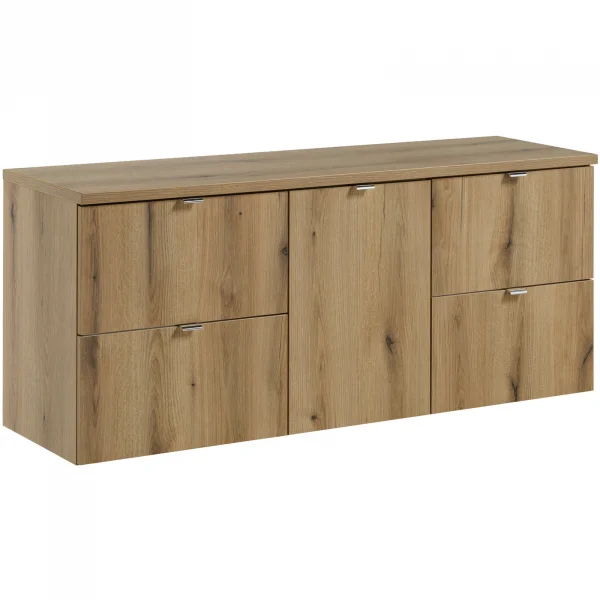 Mobile bagno sospeso 140cm 4 cassetti e portabiancheria rovere Rovery