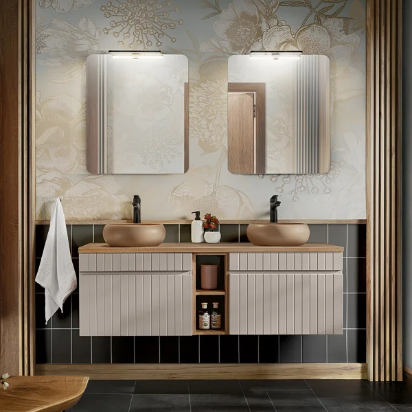 Mobile bagno sospeso 140cm cannettato 2 cassettoni beige Autentic