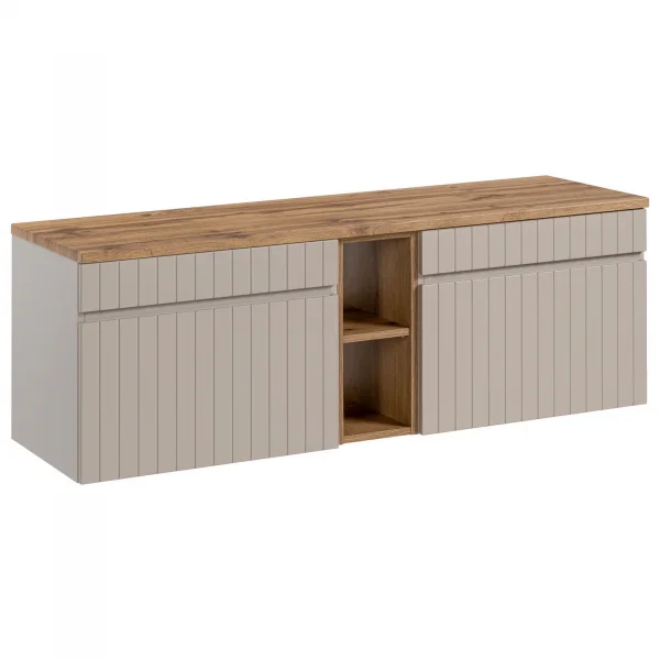 Mobile bagno sospeso 140cm cannettato 2 cassettoni beige Autentic