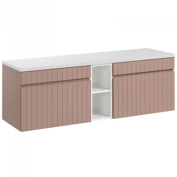 Mobile bagno sospeso 140cm cannettato 2 cassettoni rosa Autentic