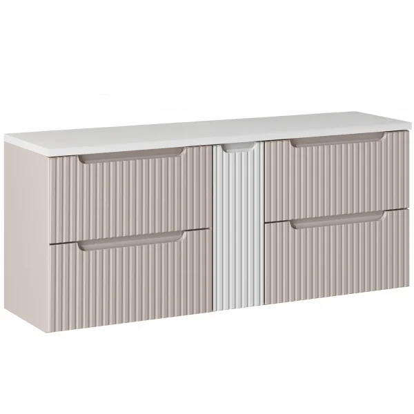 Mobile bagno sospeso 140cm cannettato 4 cassetti beige bianco Cleany