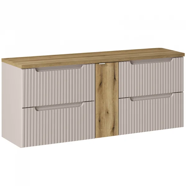 Mobile bagno sospeso 140cm cannettato 4 cassetti beige rovere Cleany