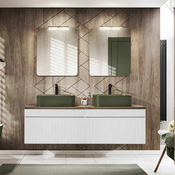 Mobile bagno sospeso 160cm cannettato 2 cassettoni bianco quercia Autentic