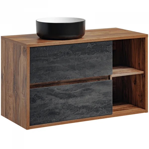 Mobile bagno sospeso 170cm con lavabo, specchio e colonna rovere antracite Stony