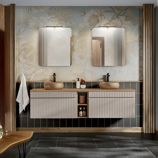 Mobile bagno sospeso 180cm cannettato 2 cassettoni beige Autentic