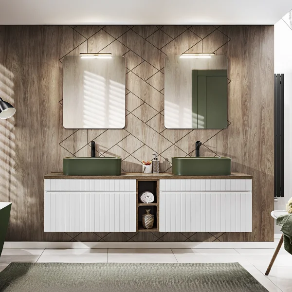 Mobile bagno sospeso 180cm cannettato 2 cassettoni bianco quercia Autentic