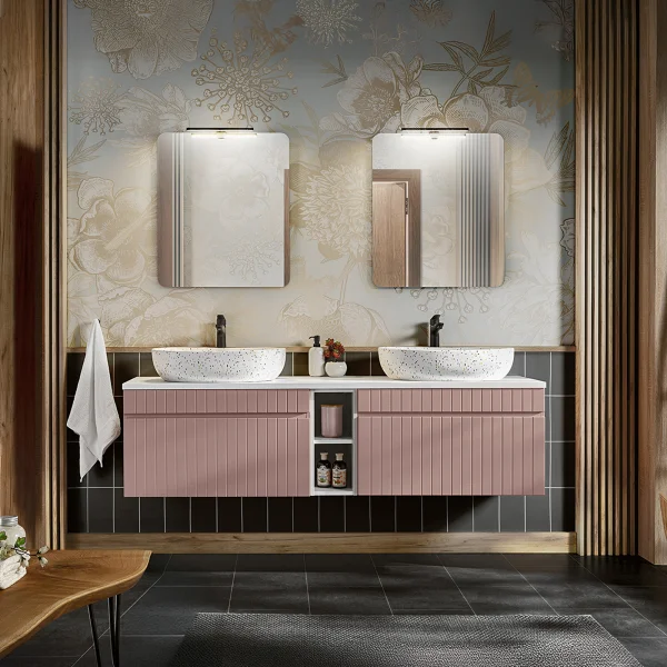 Mobile bagno sospeso 180cm cannettato 2 cassettoni rosa Autentic
