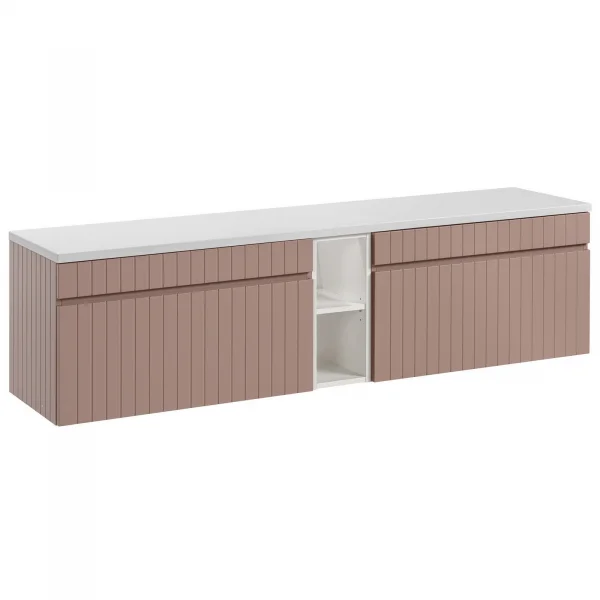Mobile bagno sospeso 180cm cannettato 2 cassettoni rosa Autentic