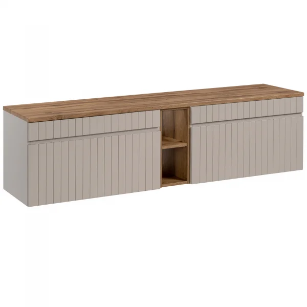 Mobile bagno sospeso 180cm cannettato con 2 lavabi, colonna e 2 specchi beige Autentic