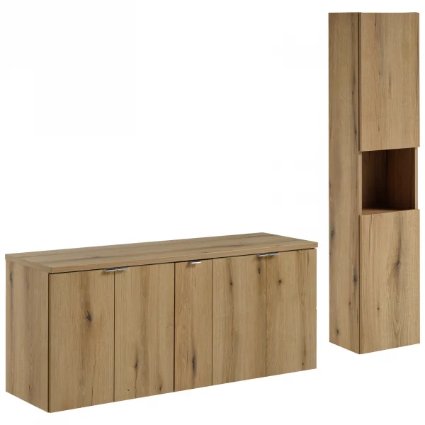 Mobile bagno sospeso 190cm 4 ante con colonna rovere Rovery