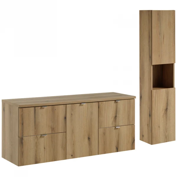 Mobile bagno sospeso 190cm con portabiancheria e colonna rovere Rovery