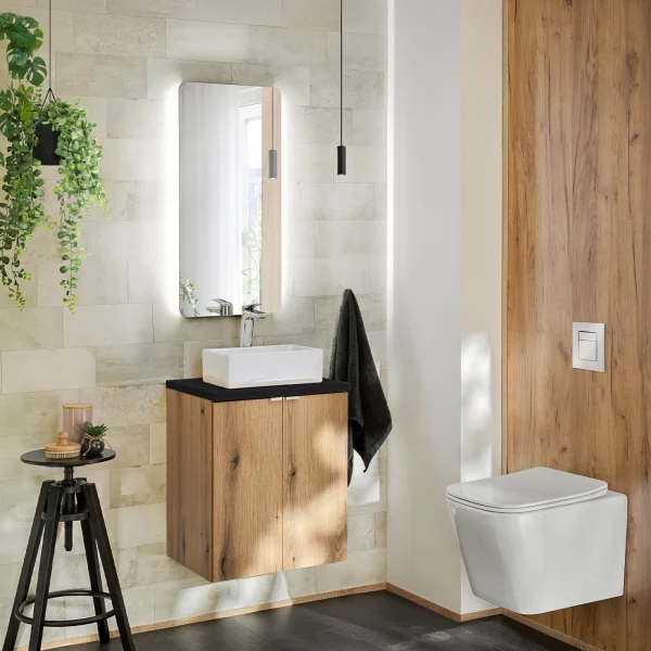 Mobile bagno sospeso 50cm 2 ante rovere nero Rovery
