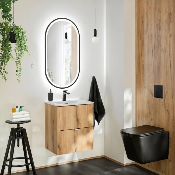 Mobile bagno sospeso 50cm 2 cassetti con lavabo rovere Rovery