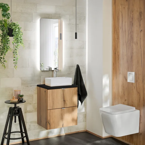 Mobile bagno sospeso 50cm 2 cassetti rovere nero Rovery