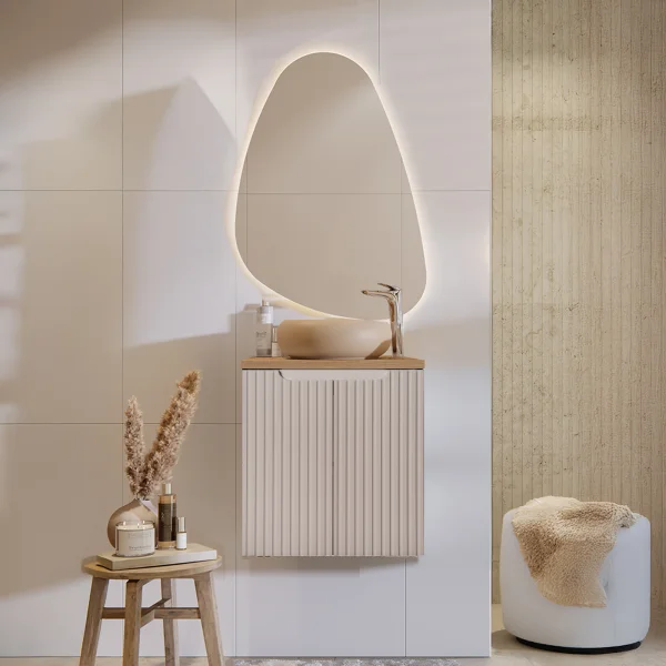 Mobile bagno sospeso 50cm cannettato 2 ante beige rovere Cleany