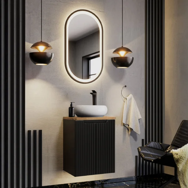 Mobile bagno sospeso 50cm cannettato 2 ante nero rovere Cleany