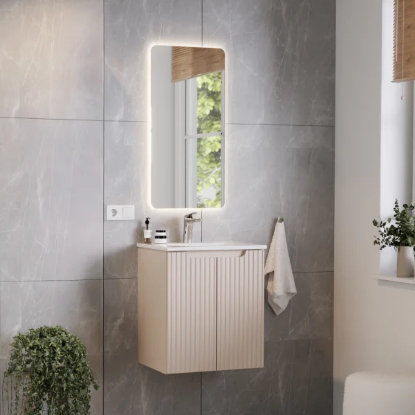 Mobile bagno sospeso 50cm cannettato con lavabo 2 ante beige Cleany