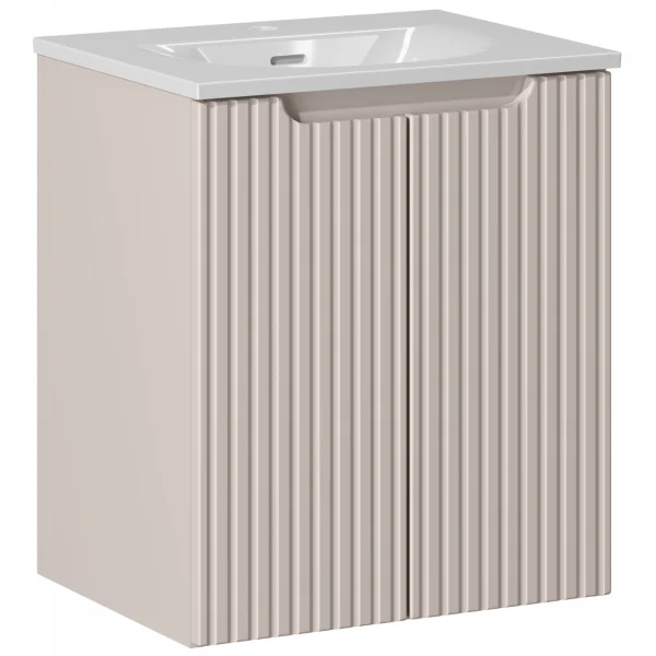 Mobile bagno sospeso 50cm cannettato con lavabo 2 ante beige Cleany